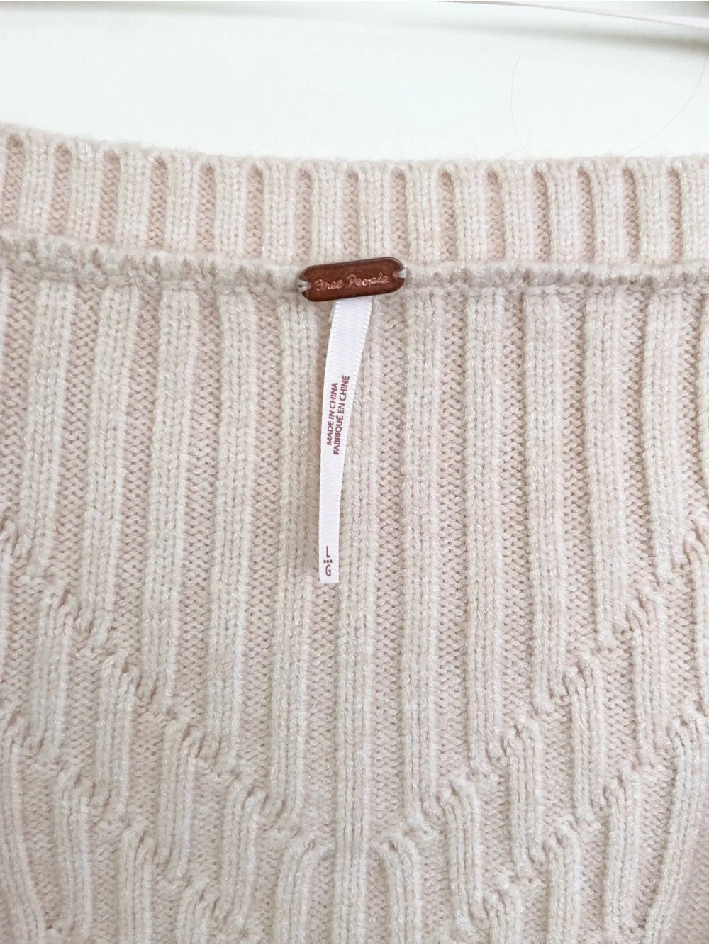 Free People Emmaline Mini Sweater Dress in Ivory Cream L Large Bishop Sleeve